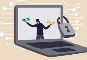 Ransomware computer crime, hacker attack company network ask for money to unlock data via internet concept, hacker in computer laptop monitor ask for ransom money to unlock the computer.