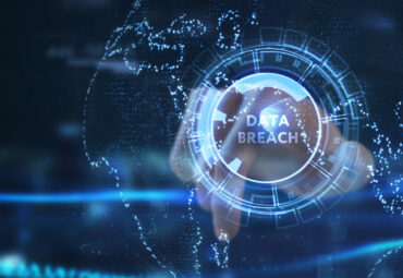 Digital business and technology concept, virtual screen showing DATA BREACH.