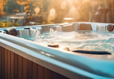 A bubbling hot tub in a backyard. Generative AI