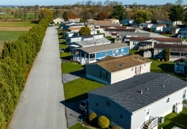 An Aerial View of a Mobile, Modulator, Prefab Home Park, in the Middle of Rural America, on a Sunny Spring Day